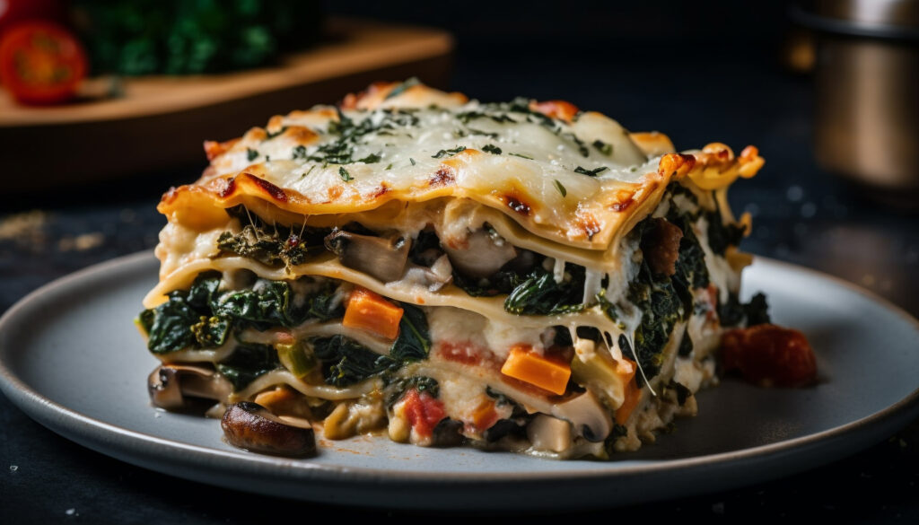 freshly cooked gourmet meal healthy vegetarian lasagna generated by ai